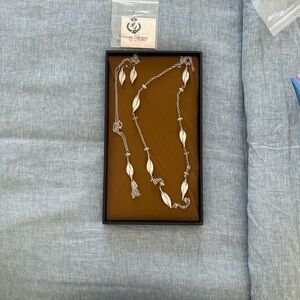 Silver Leaf Long Necklace and Earrings Set - Premier Designs